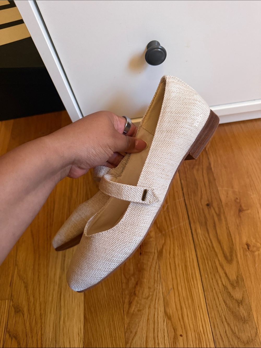 TOMS Light Beige Mary Jane Flats with Strap - Picture 3 of 4